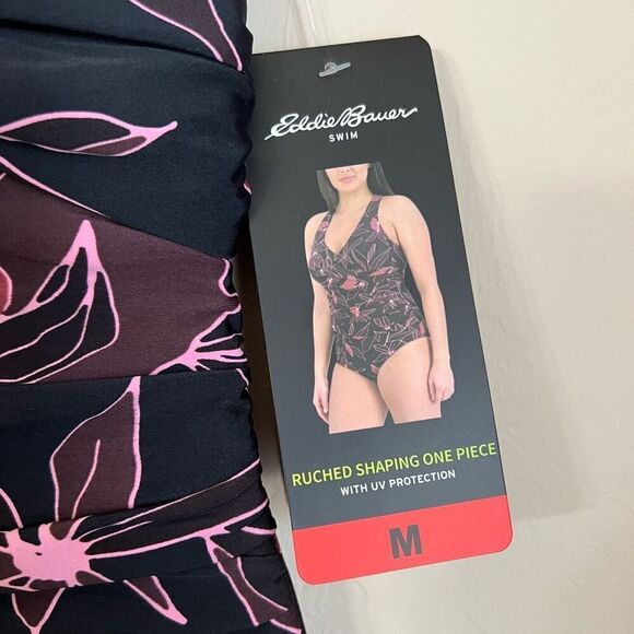 NWT Eddie Bauer One Piece Swimsuit Women’s Medium Ruched Shaping Underwire Black - Picture 2 of 12